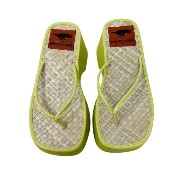 Vintage Y2K Rocket Dog Spring Green Chunky Platform Flip Flops Women's Sz 7 EUC - Picture 3 of 8